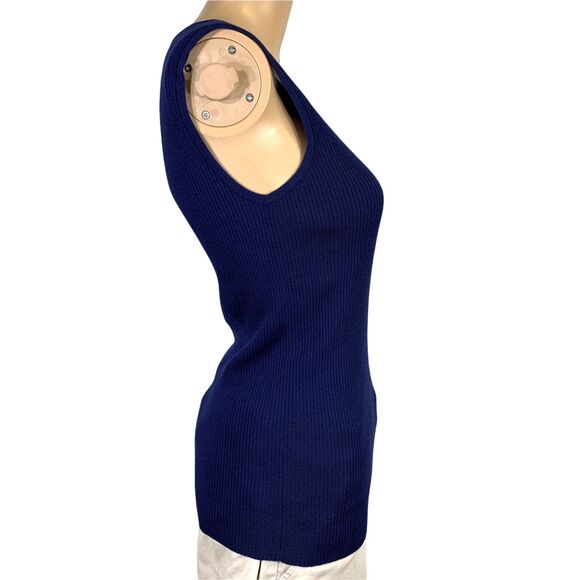 St. John Navy Blue Ribbed Scoop Neck Sleeveless Sweater - Picture 6 of 12